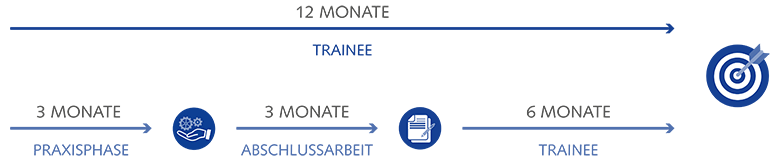 Unsere Traineeprogramm dauert 6-12 Monate.